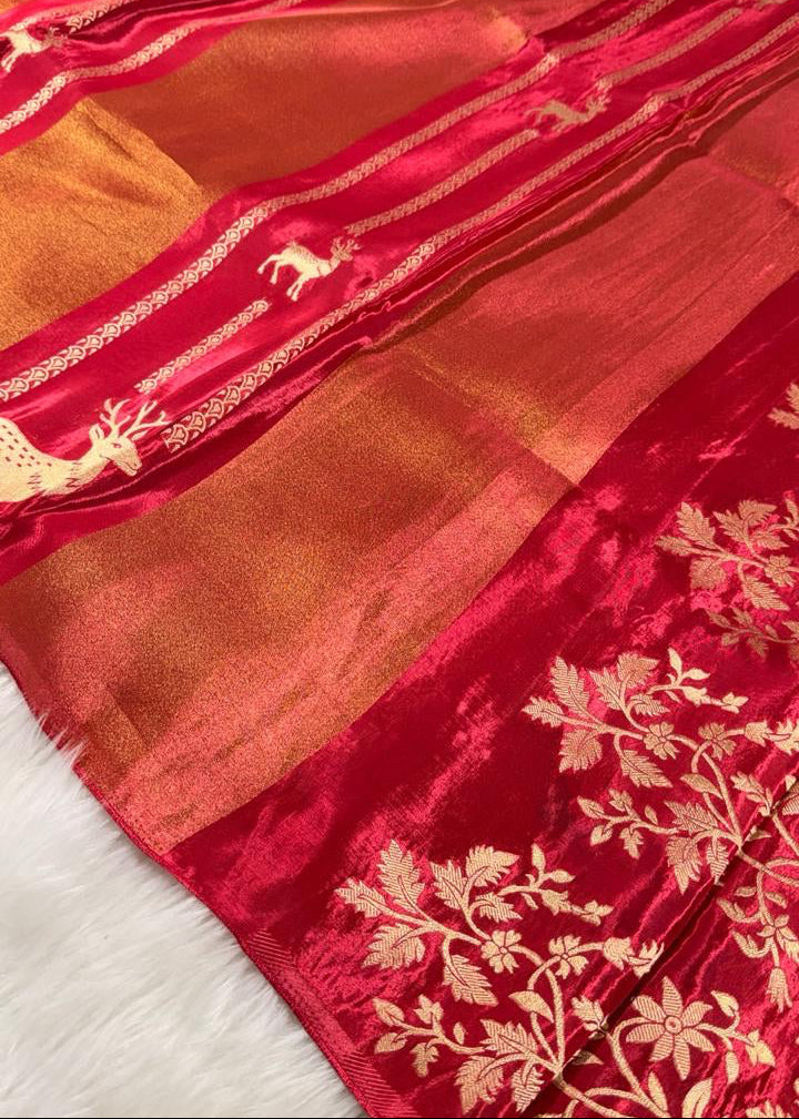 Pink Crepe Tissue Banarasi Saree