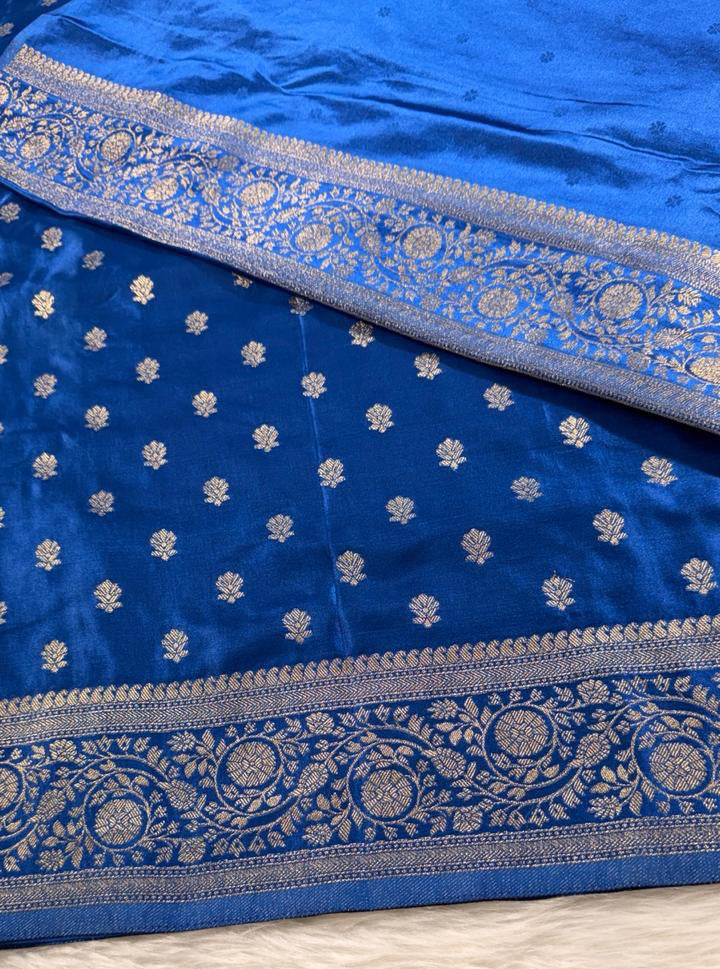 Deep Blue Satin Banarasi saree