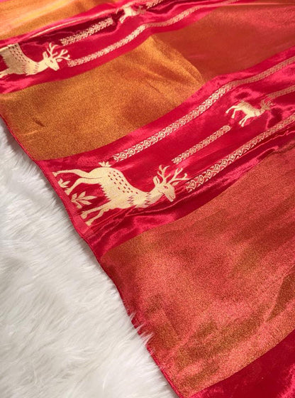 Pink Crepe Tissue Banarasi Saree