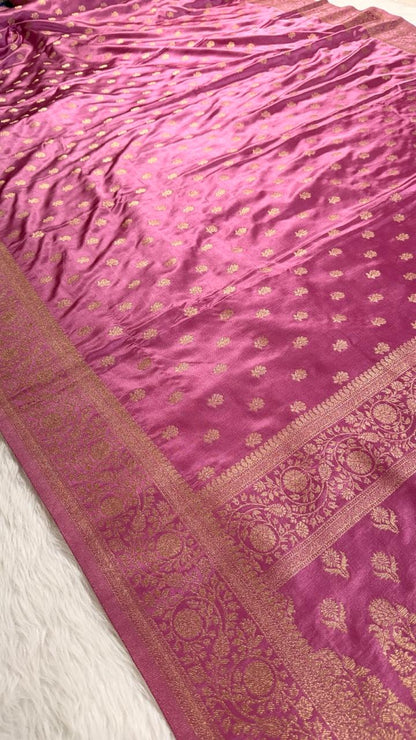 Onion Pink Satin Banarasi Saree
