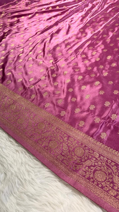Onion Pink Satin Banarasi Saree