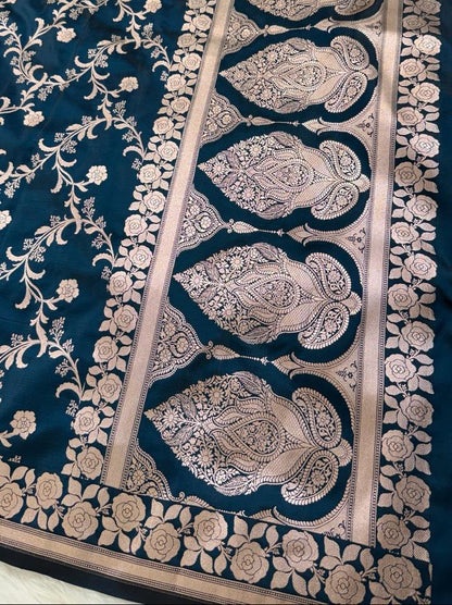 Teal Blue Mashru Banarasi Saree