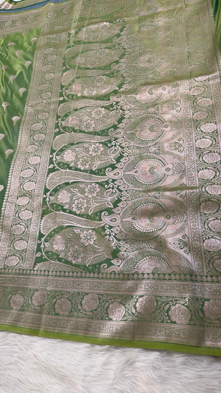 Pistachio Green Mashru Banarasi Saree