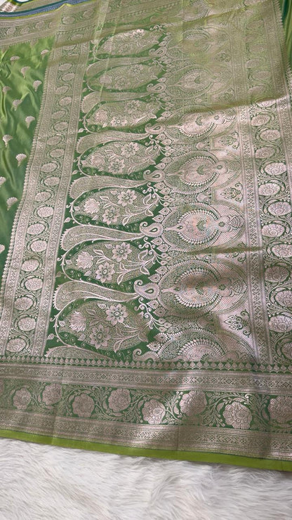 Pistachio Green Mashru Banarasi Saree