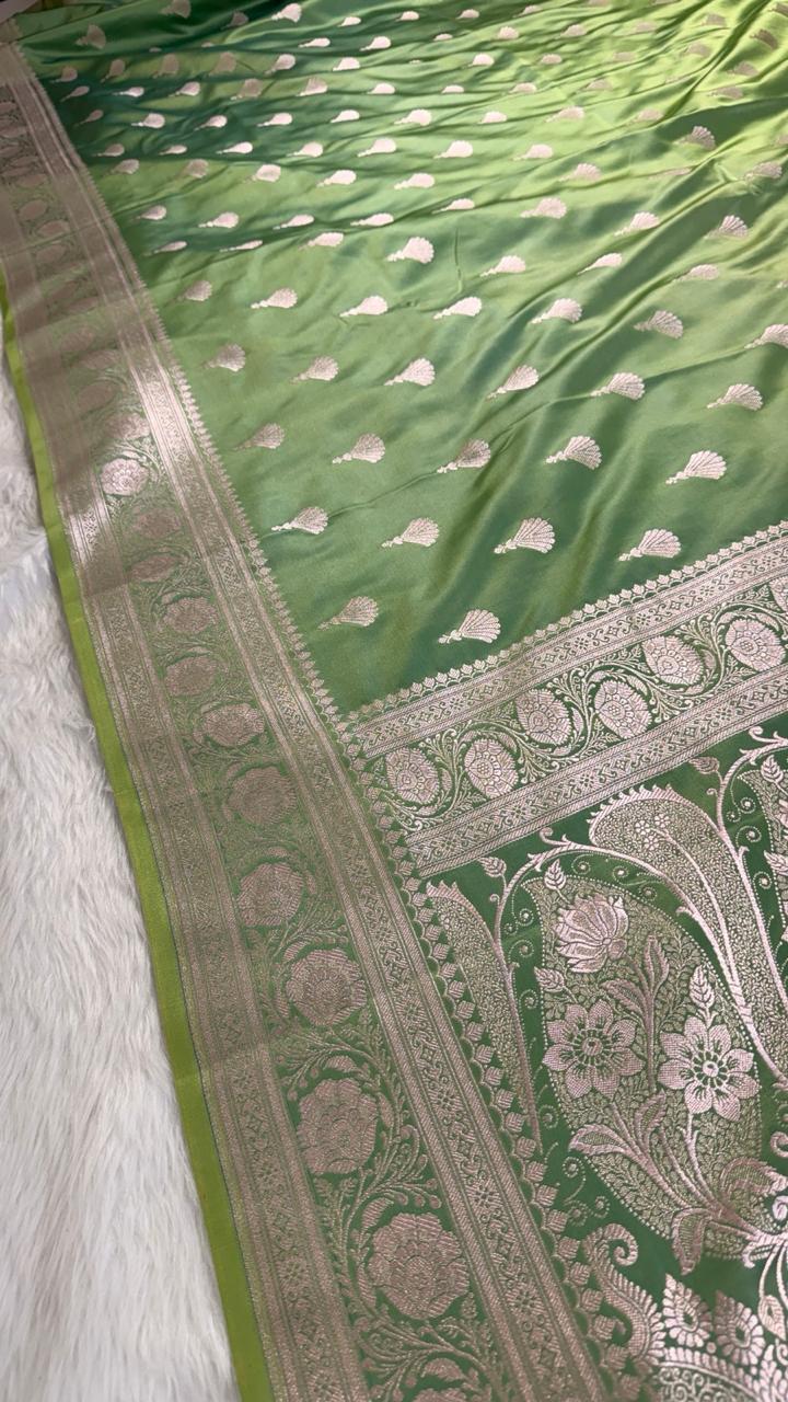 Pistachio Green Mashru Banarasi Saree