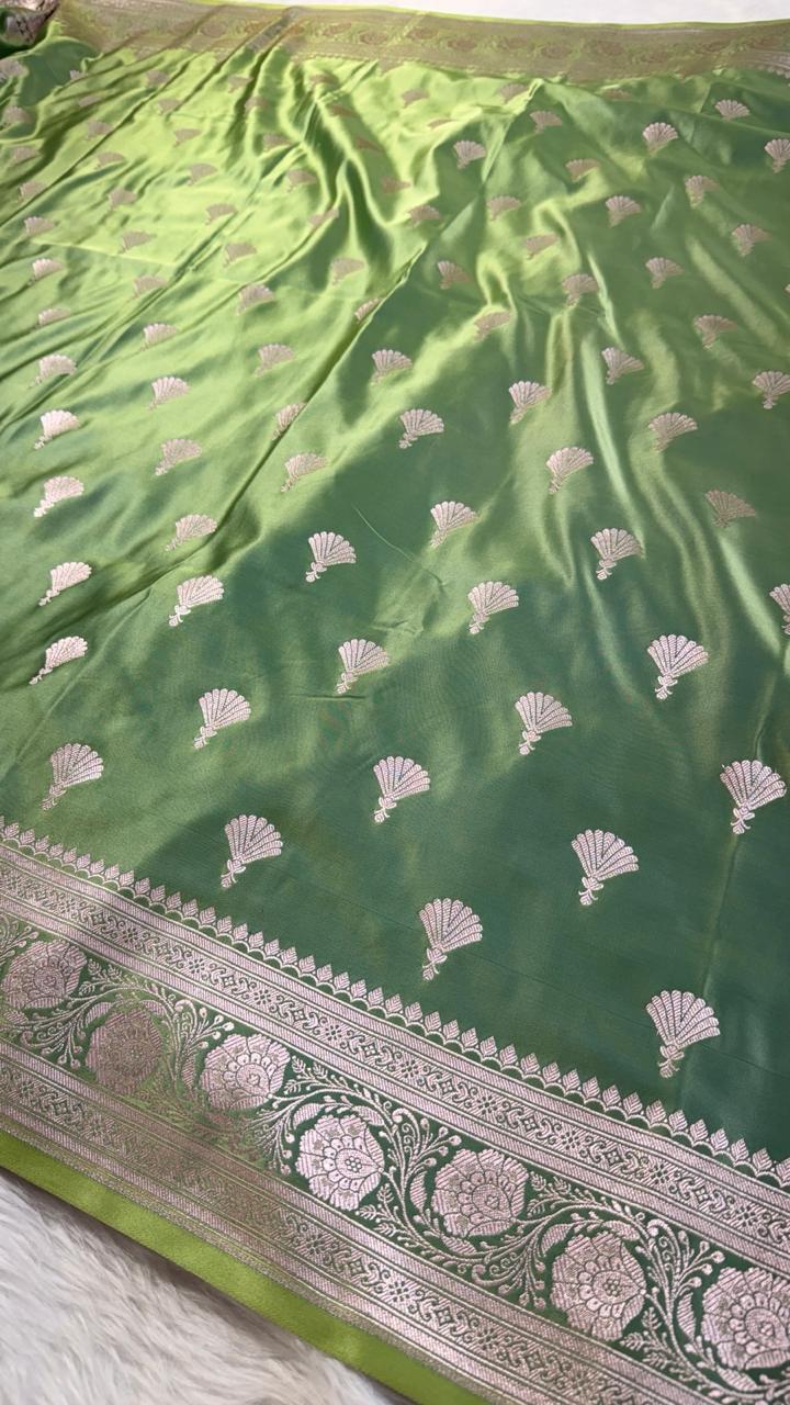 Pistachio Green Mashru Banarasi Saree