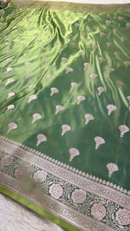 Pistachio Green Mashru Banarasi Saree