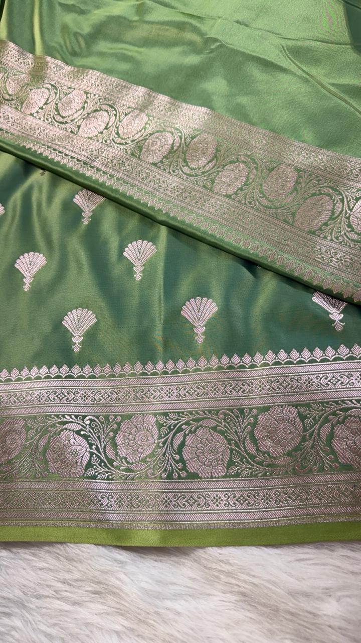 Pistachio Green Mashru Banarasi Saree