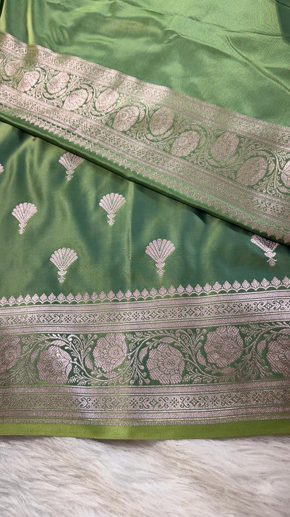 Pistachio Green Mashru Banarasi Saree