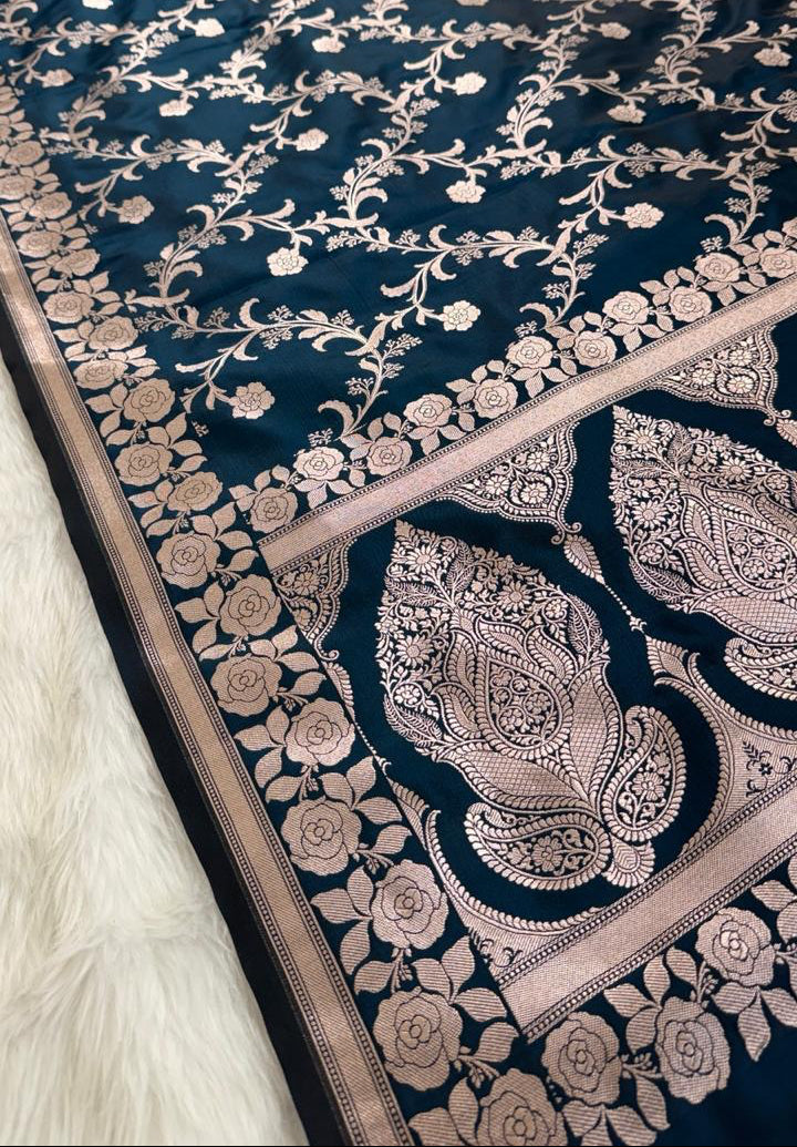 Teal Blue Mashru Banarasi Saree