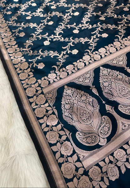 Teal Blue Mashru Banarasi Saree