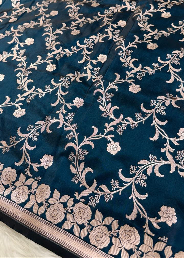 Teal Blue Mashru Banarasi Saree