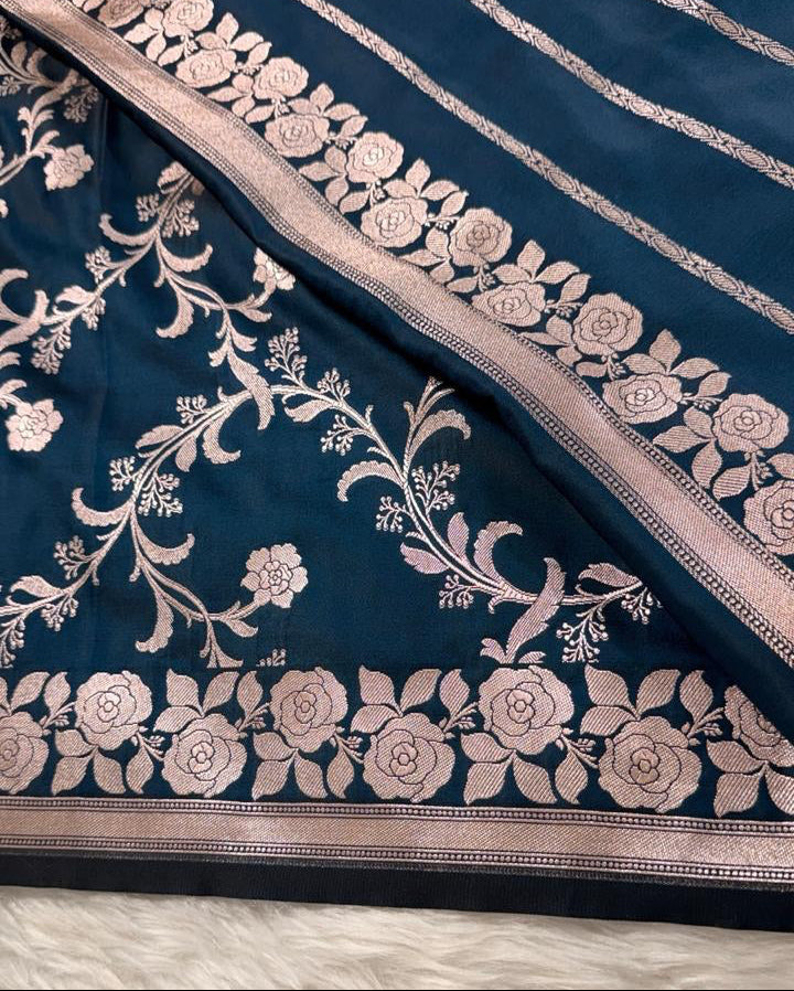 Teal Blue Mashru Banarasi Saree