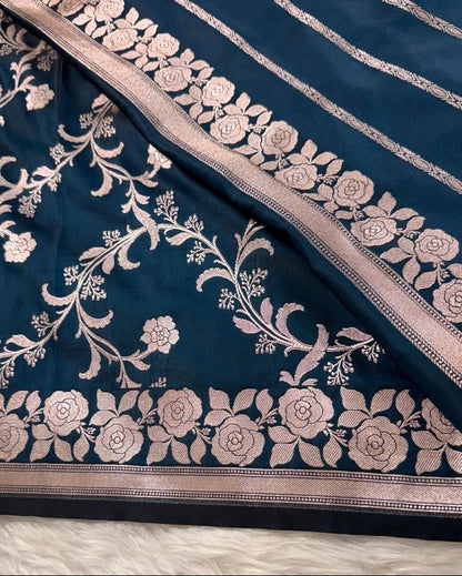 Teal Blue Mashru Banarasi Saree