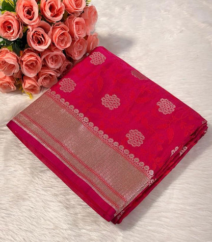Rani Pink Mashru Banarasi Saree