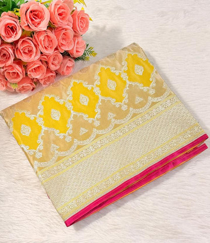 Yellow banarasi silk saree