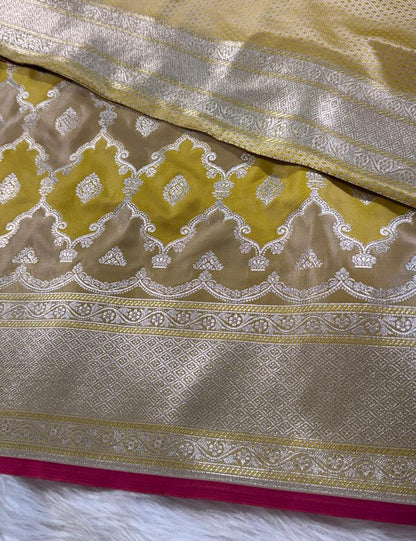 Yellow Rangkat Mashru Banarasi Saree