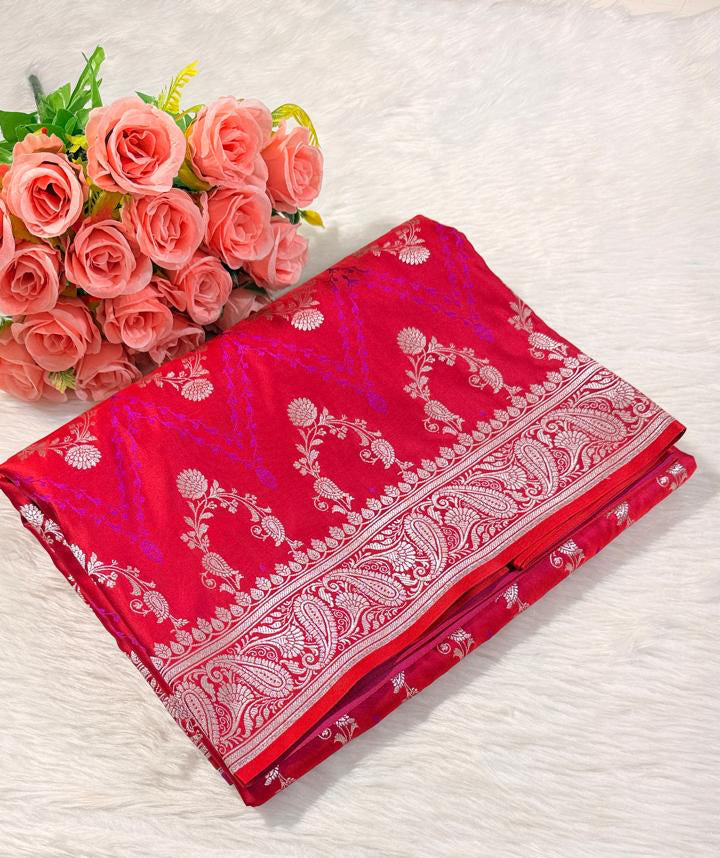 Maroon Mashru Banarasi Saree