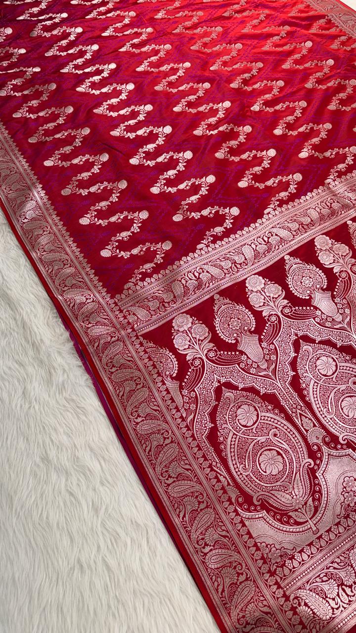 Maroon Mashru Banarasi Saree
