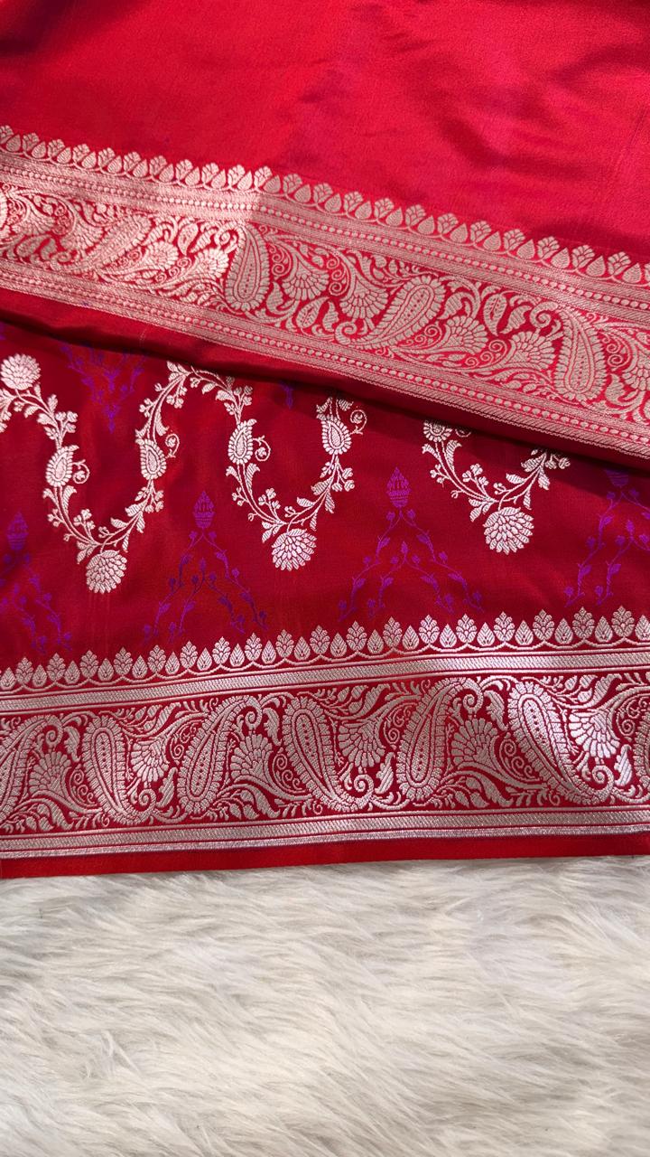 Maroon Mashru Banarasi Saree