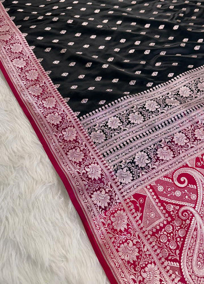 Black Banarasi Mashru Silk Saree
