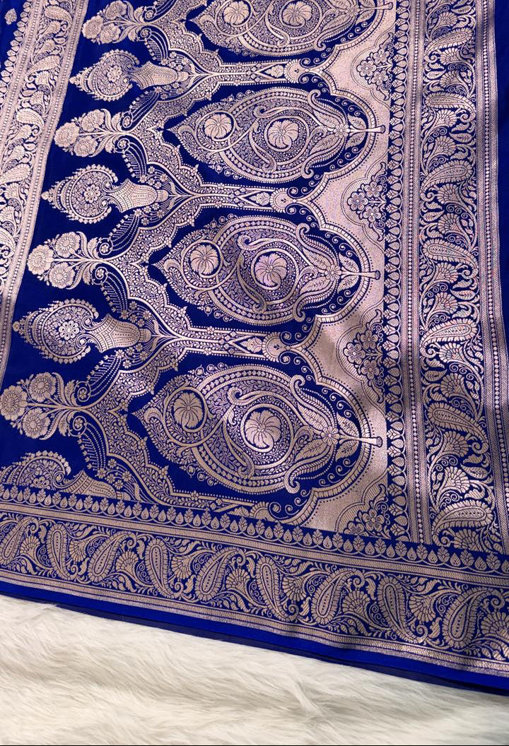 Royal Blue Mashru Banarasi Saree