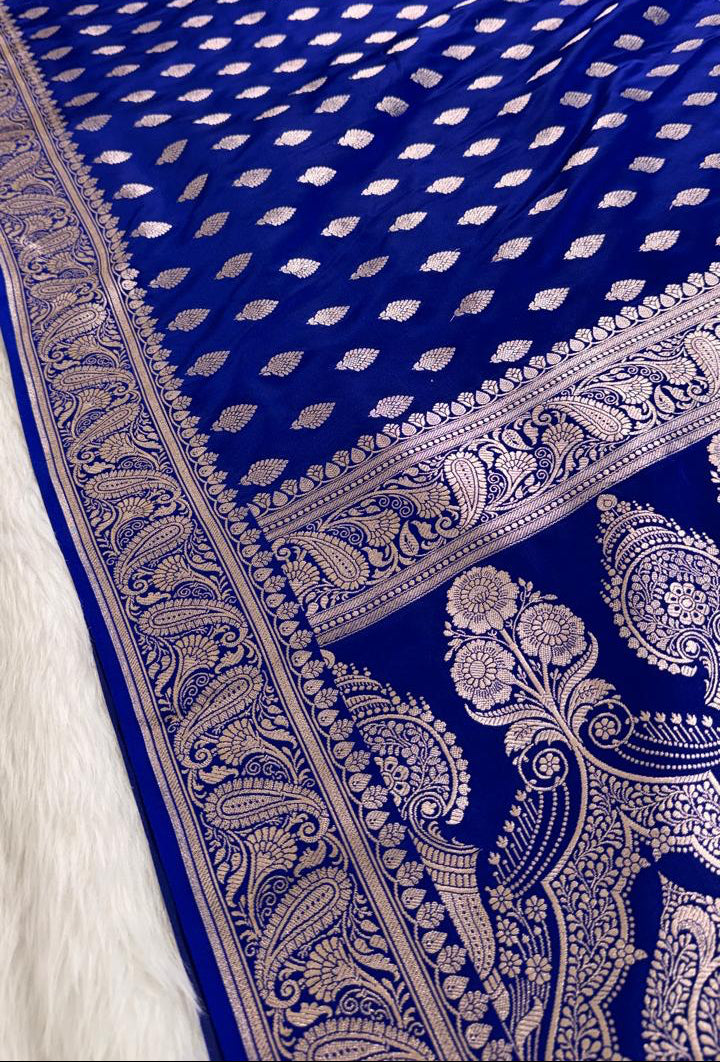 Royal Blue Mashru Banarasi Saree