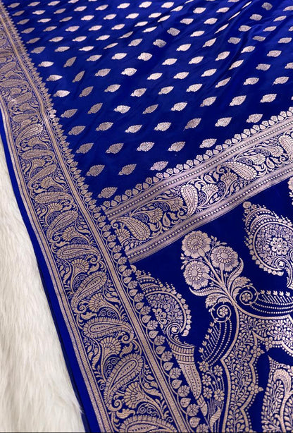 Royal Blue Mashru Banarasi Saree