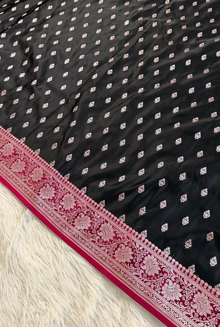 Black Banarasi Mashru Silk Saree