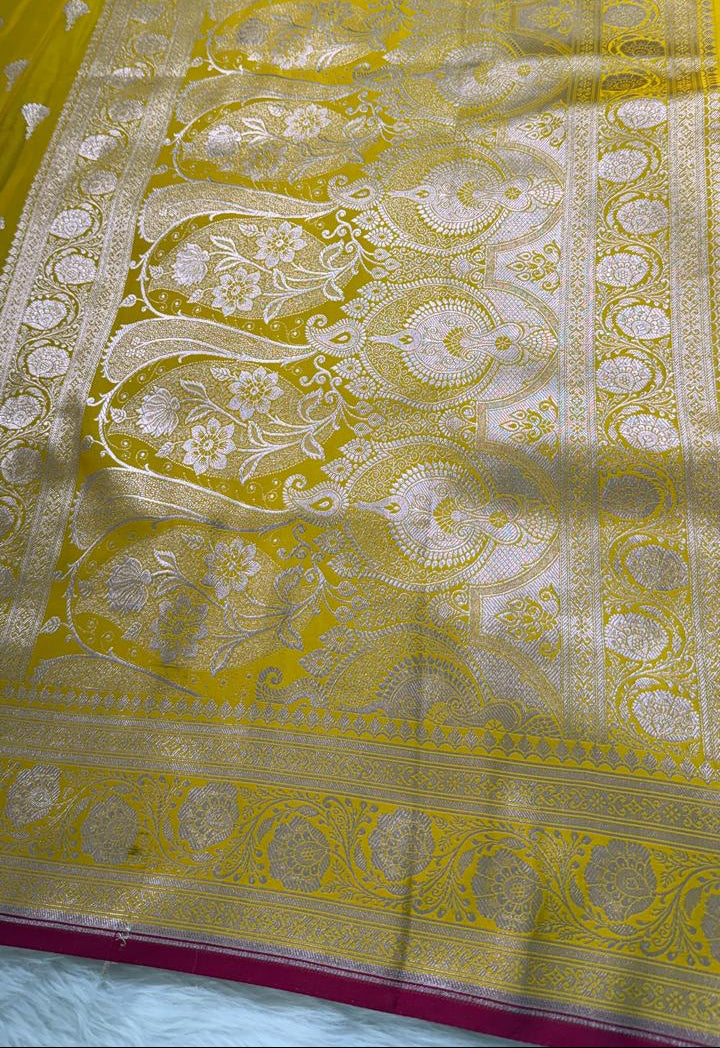 Lemon Yellow Mashru Banarasi Saree