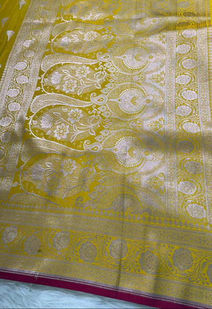 Lemon Yellow Mashru Banarasi Saree