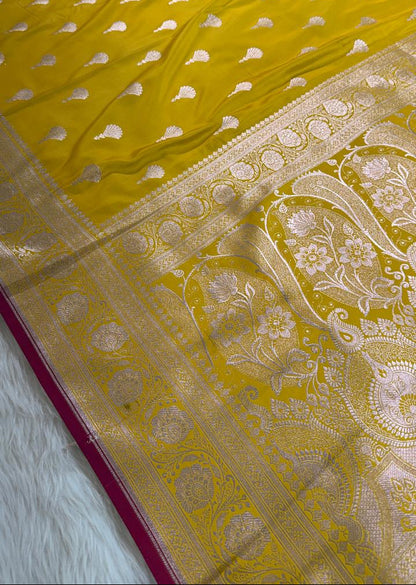 Lemon Yellow Mashru Banarasi Saree