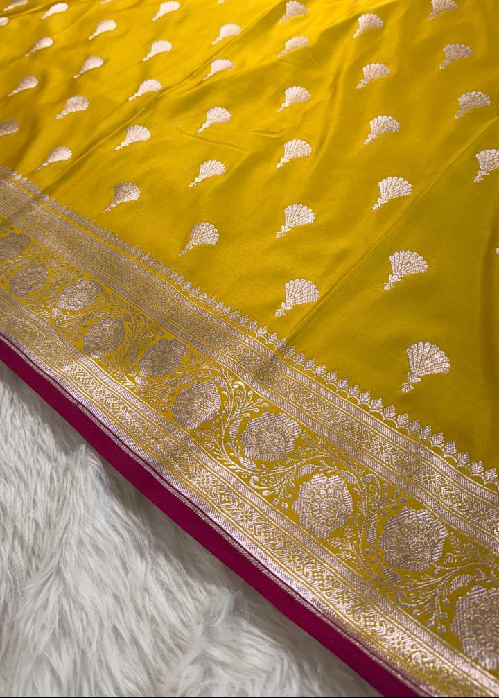 Lemon Yellow Mashru Banarasi Saree