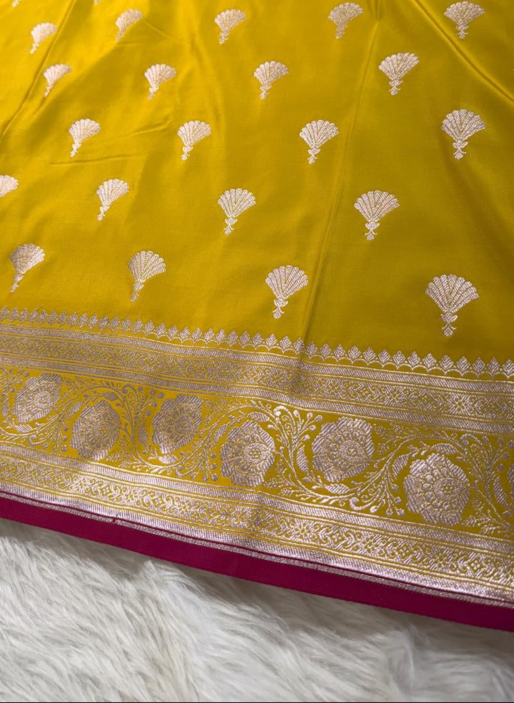 Lemon Yellow Mashru Banarasi Saree