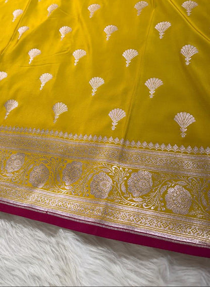 Lemon Yellow Mashru Banarasi Saree