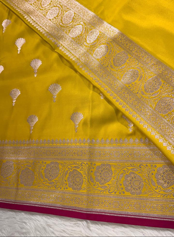Lemon Yellow Mashru Banarasi Saree