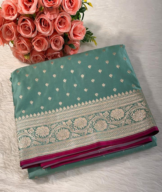 Aqua Green Mashru Banarasi Saree