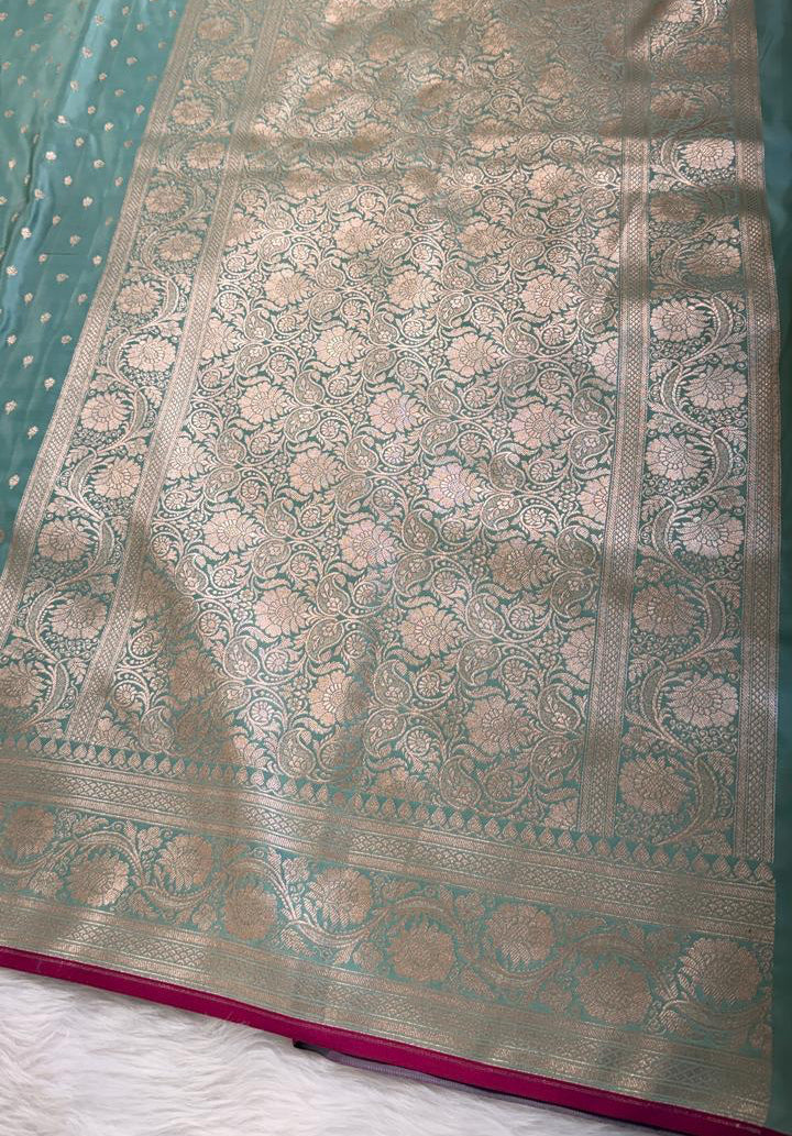 Aqua Green Mashru Banarasi Saree