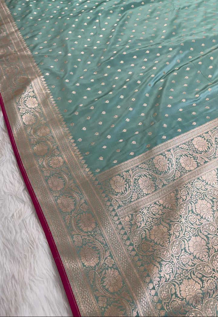 Aqua Green Mashru Banarasi Saree