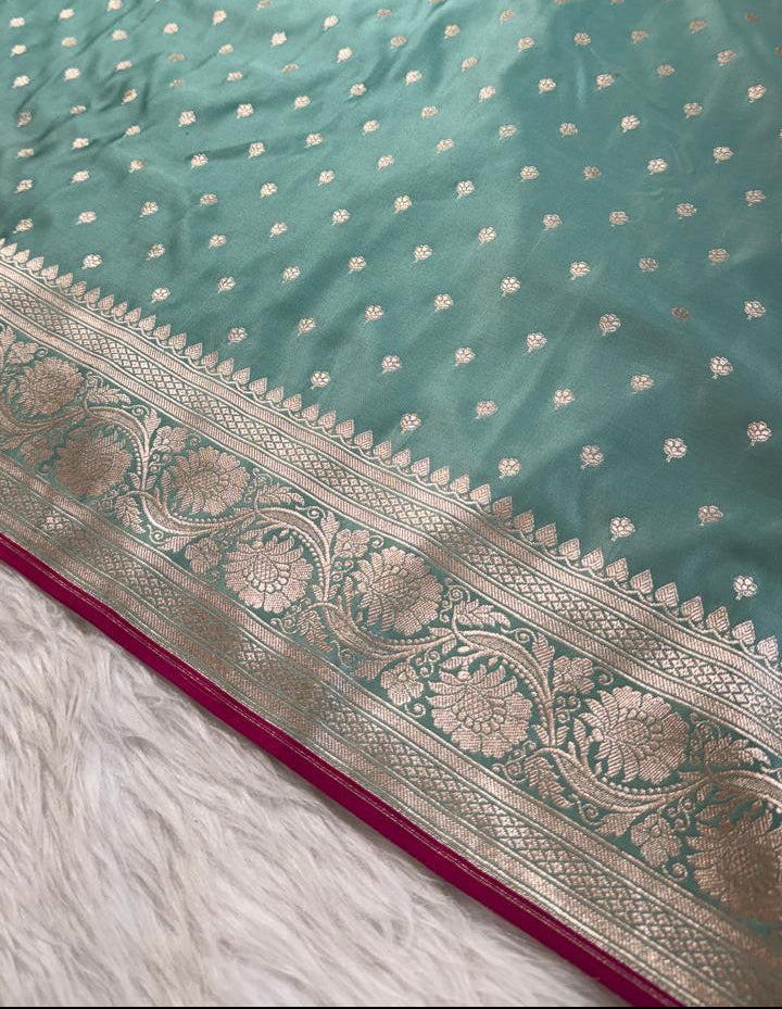 Aqua Green Mashru Banarasi Saree