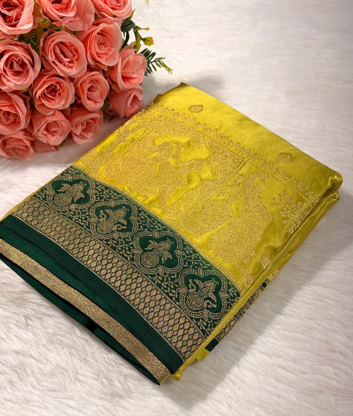 Mehendi Green Satin Banarasi Saree