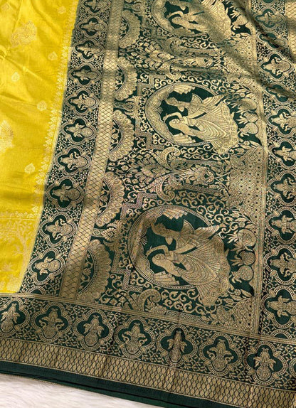 Mehendi Green Satin Banarasi Saree