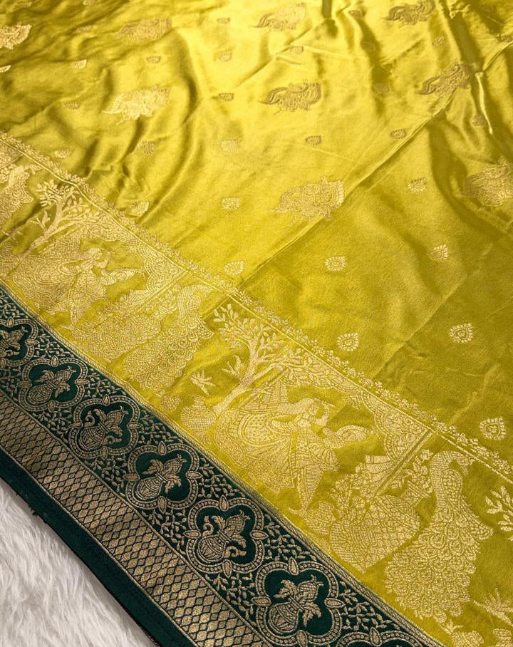 Mehendi Green Satin Banarasi Saree