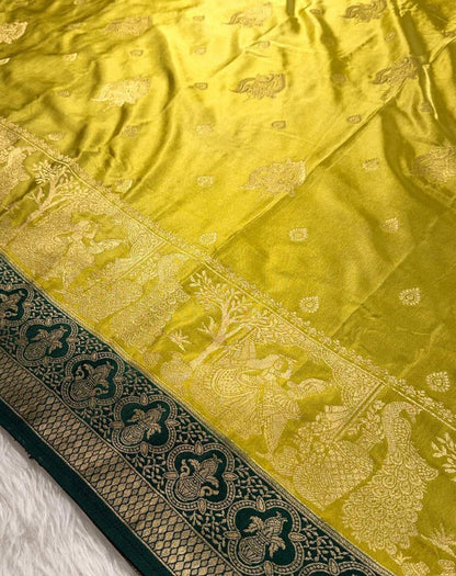 Mehendi Green Satin Banarasi Saree