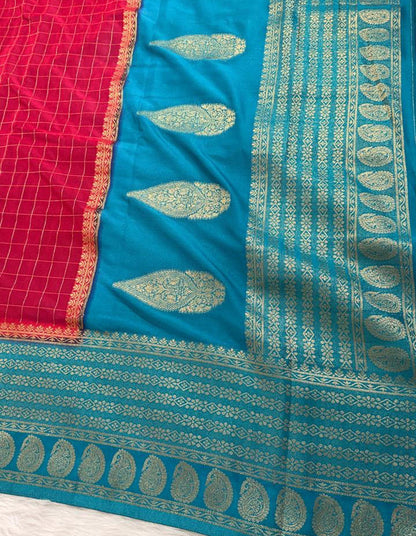 Pink Blue Semisilk Banarasi Saree
