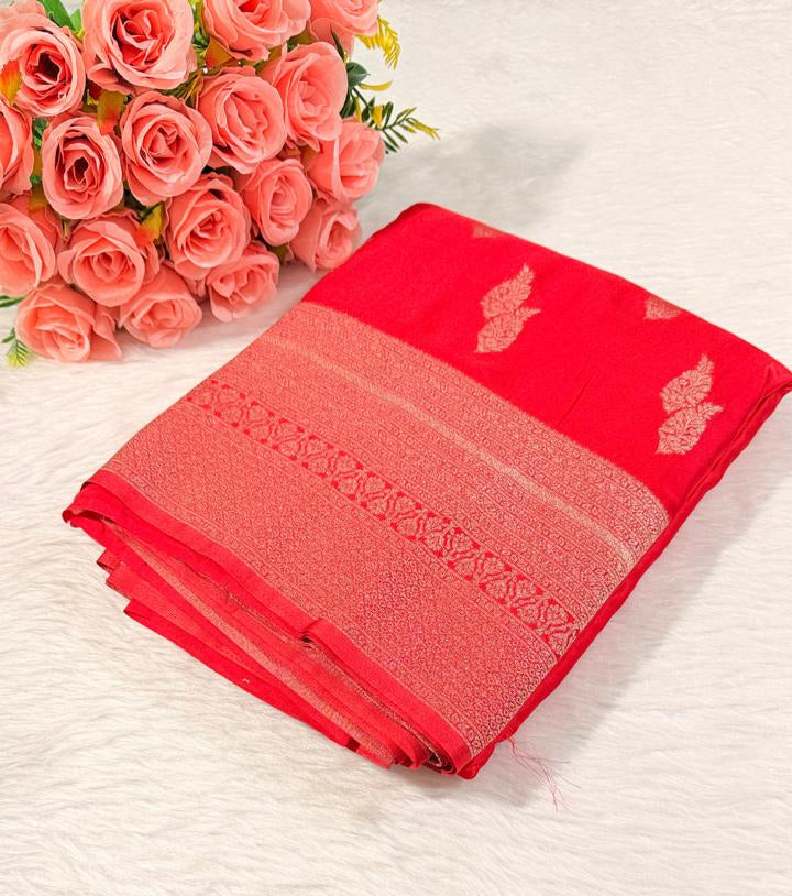 Red Satin Banarasi Saree