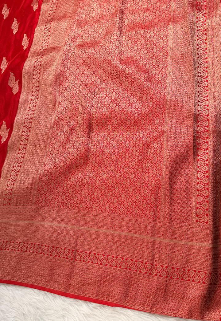 Red Satin Banarasi Saree