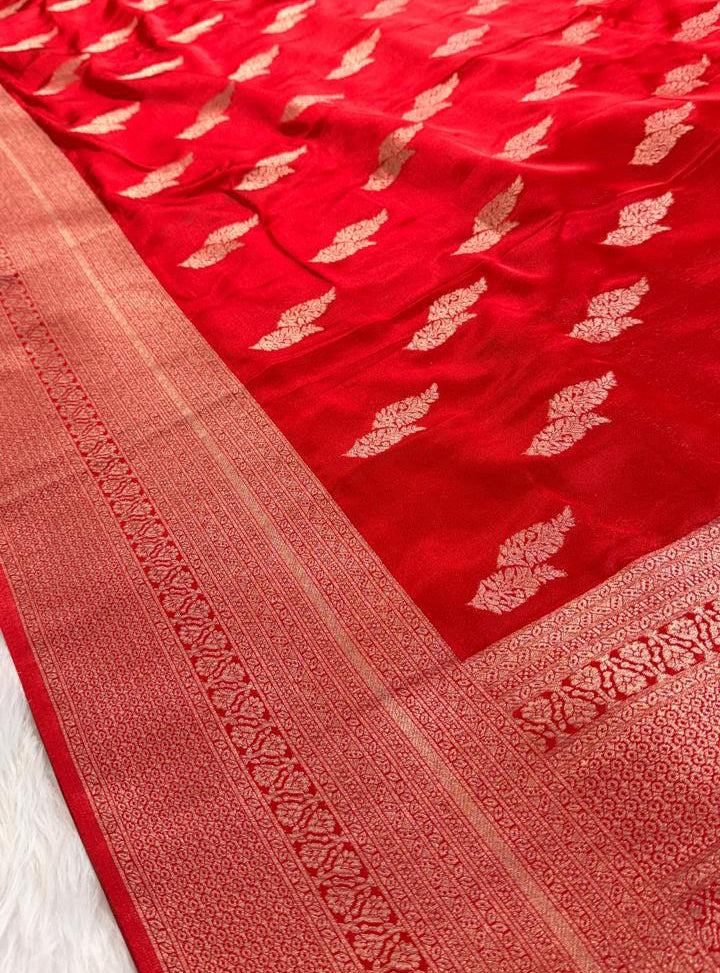 Red Satin Banarasi Saree