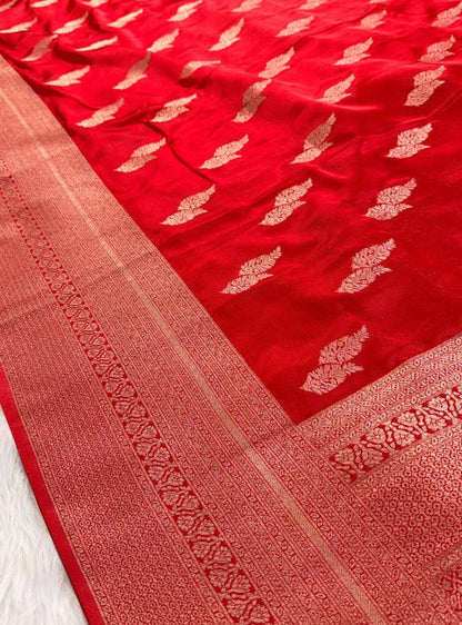 Red Satin Banarasi Saree