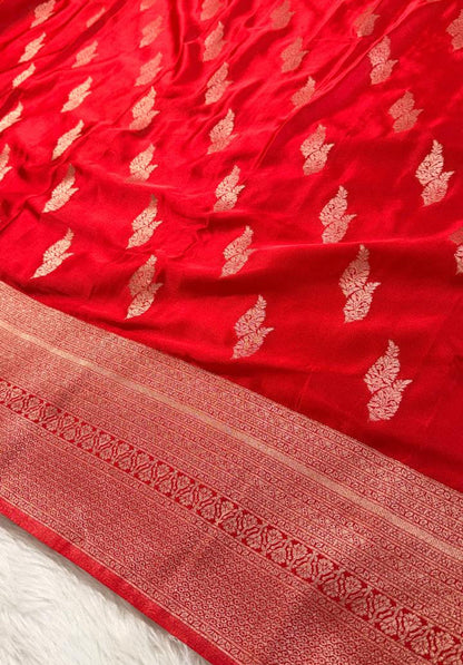 Red Satin Banarasi Saree